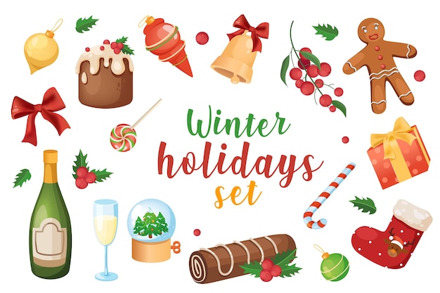 Winter holidays d realistic set vector illustration isolated elements