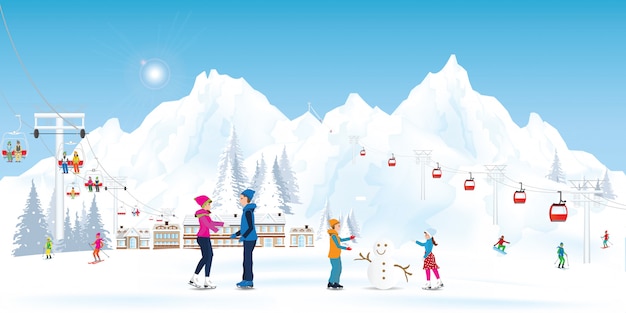 Vector winter holidays recreation sport activity.