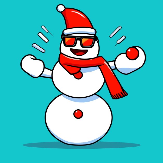 Vector winter holidays snowman santa hat christmas hand drawn flat stylish cartoon sticker icon concept