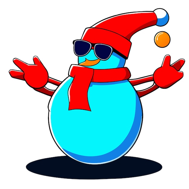 Вектор Зимние праздники снежный человек санта-клаус рождественская шляпа ручной нарисованный плоский стильный мультфильм наклейка икона концепция