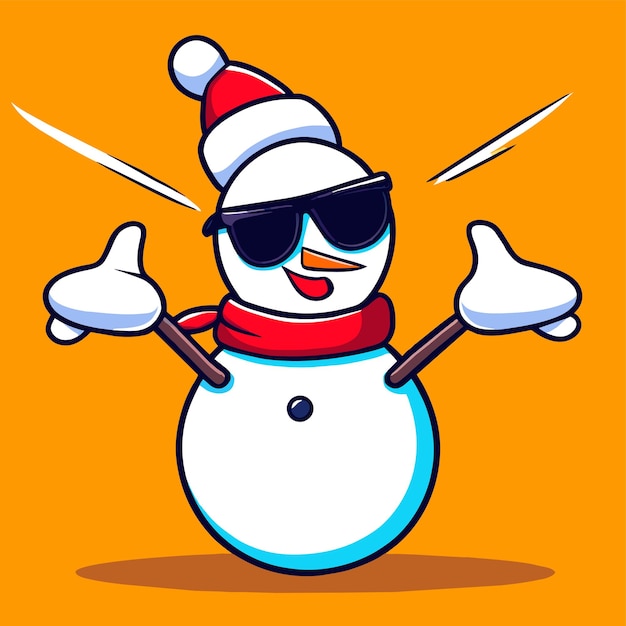 Winter holidays snowman Santa hat Christmas hand drawn flat stylish cartoon sticker icon concept