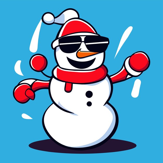 Winter holidays snowman santa hat christmas hand drawn flat stylish cartoon sticker icon concept