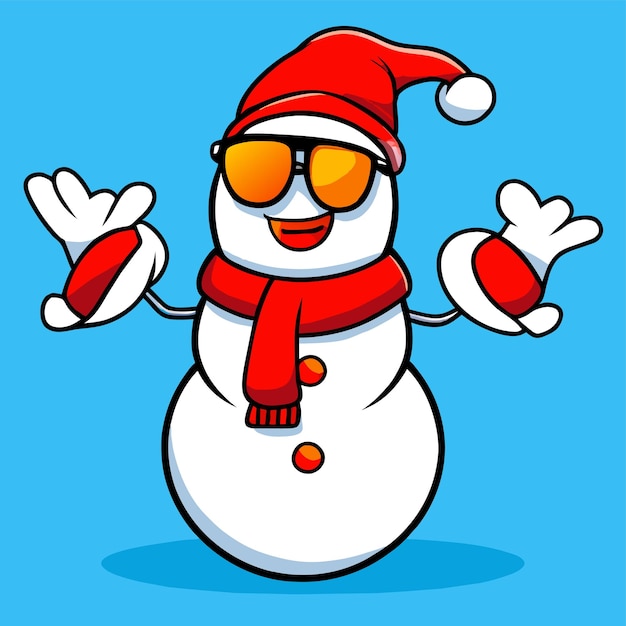 Winter holidays snowman santa hat christmas hand drawn flat stylish cartoon sticker icon concept