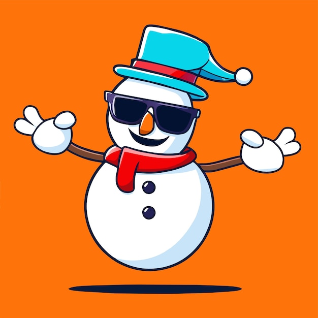 Winter holidays snowman santa hat christmas hand drawn flat stylish cartoon sticker icon concept