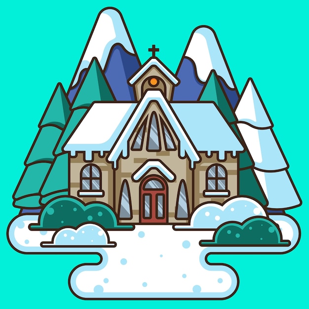 Winter home with flat design illustration