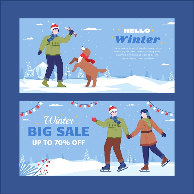 Vector winter horizontal banner collection