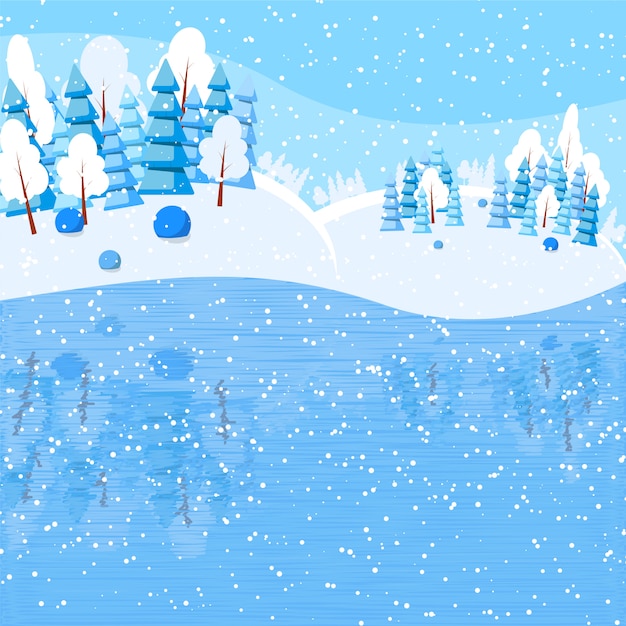 Winter horizontal landscape banner Flat style