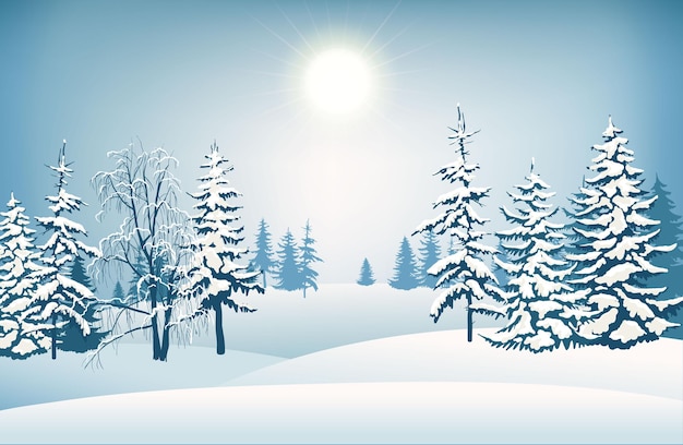 Vector winter horizontal scene with lying snow nowy christmas