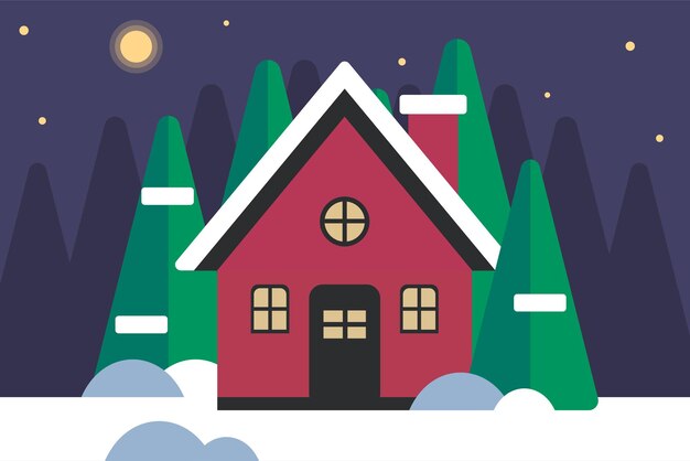 winter house in snow landscape