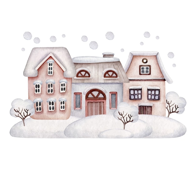 Winter houses in snow