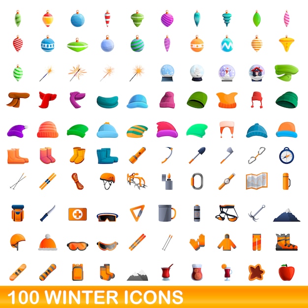 Winter iconen set, cartoon stijl