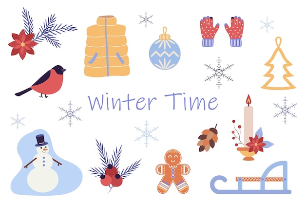 Vector winter illustration set