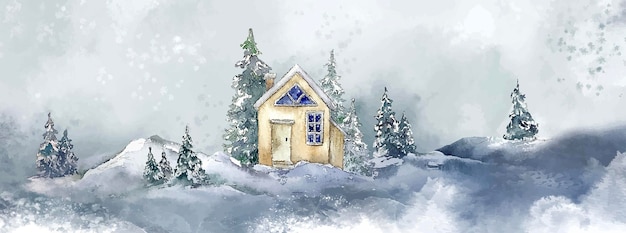 Winter kerst illustratie kaart huisje huis illustratie