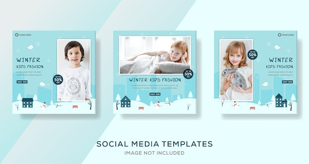 Winter kids fashion sale discount. banner template post