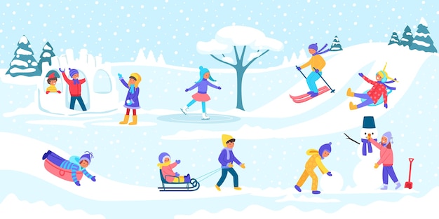 Winter kids games illustratie