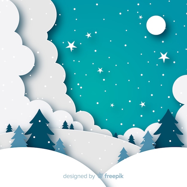 Winter landscape background in paper style