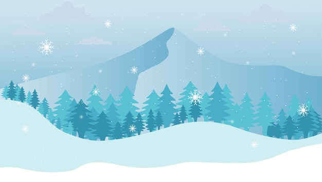 Winter landscape background with snow and fir trees