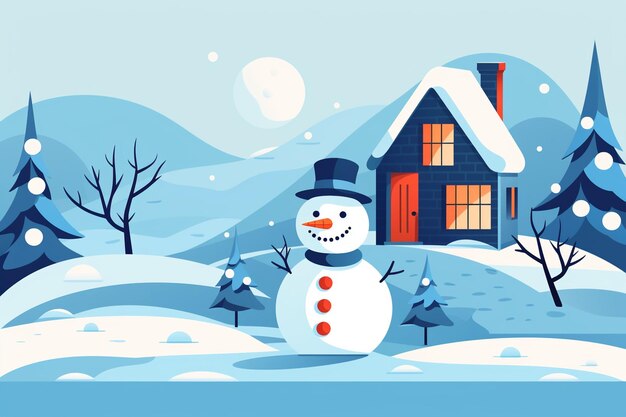 Vector winter landscape flat illustration