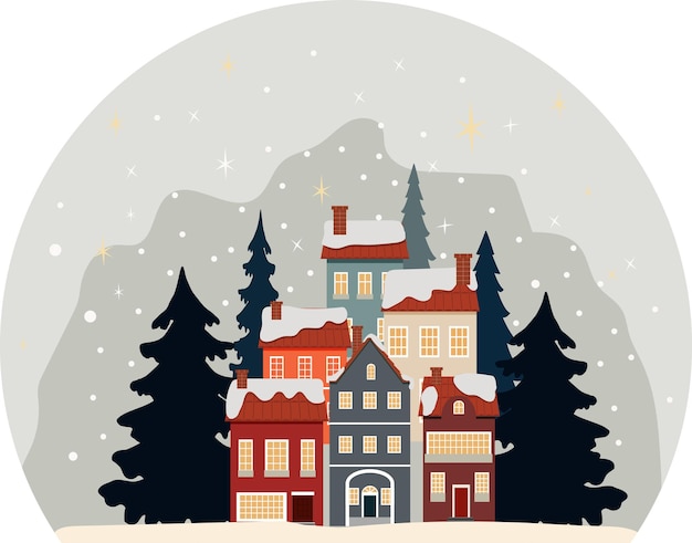 フラットスタイルの冬の風景 クリスマスの風景 ベクトルイラスト
