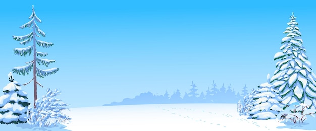 Vector winter landscape horizontal vector illustration