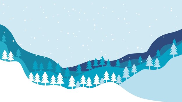 Winter landscape illustration with pine tree and snowflake vector background