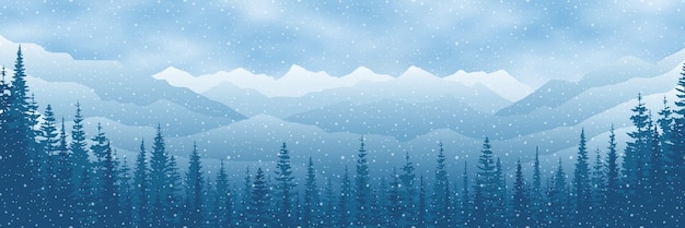 Vector winter landscape mountains and forest panoramic