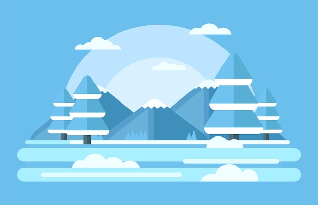 Vector winter landscape. mountains, spruce and snow