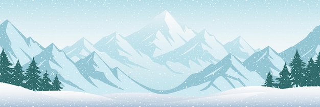 霧の中の森の冬の風景の山々 雪の積もりと雪の降るイラスト