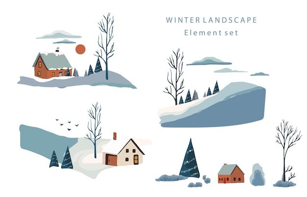 winter landscape object with mountaintreeEditable vector illustration