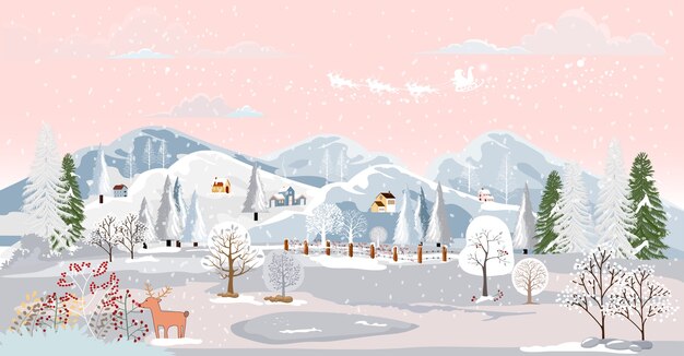 Scena del paesaggio invernale al piccolo villaggio.
