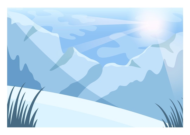 Winter landscape. Ski and snowboarding wild natural paths. Snowy hills and forest scenery. Beautiful wild nature in snow, december freezing weather. Flat vector illustration