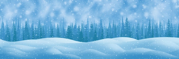 Winter landscape snow drifts and trees it snows vector illustration panoramic