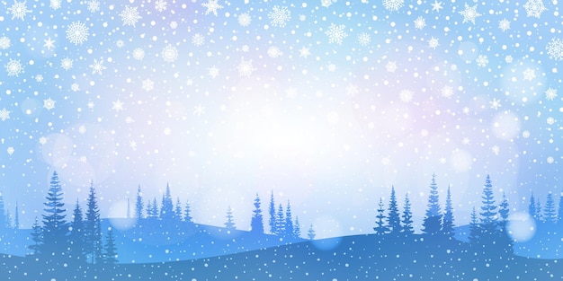Paesaggio invernale alberi nevicate e fiocchi di neve