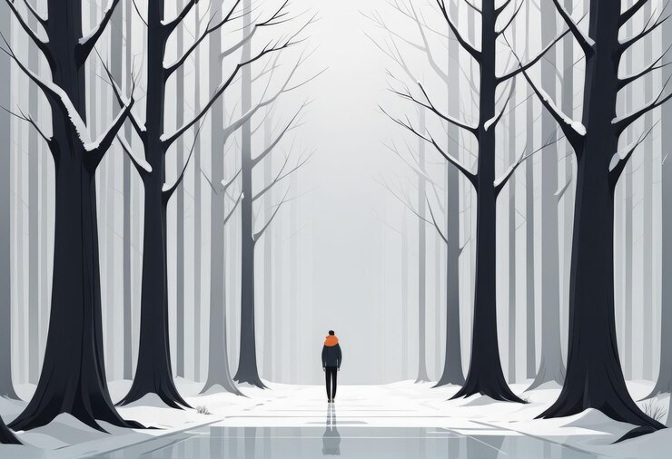 Vector winter landscape vector illustration winter landscape vector illustration man walking in fore