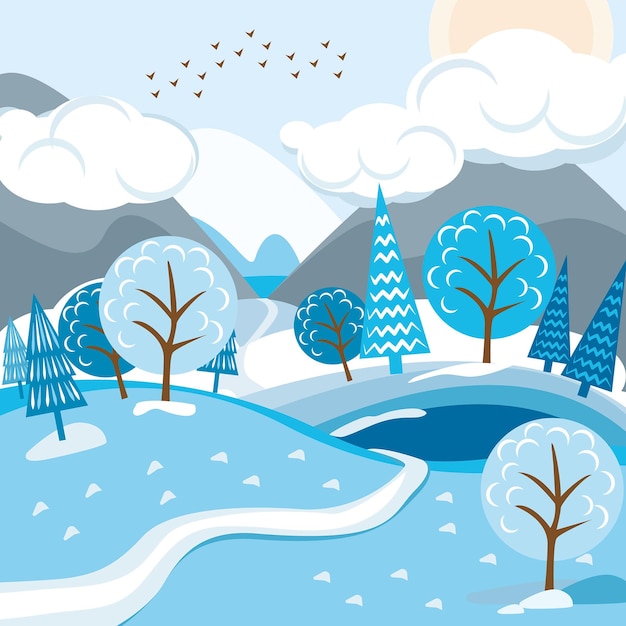 Vector winter landscape vector illustration