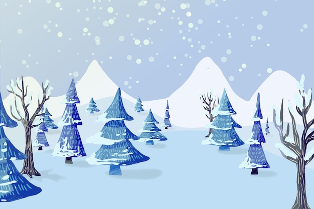 Vector winter landscape in watercolor background