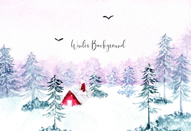 Winter Landscape Watercolor Background