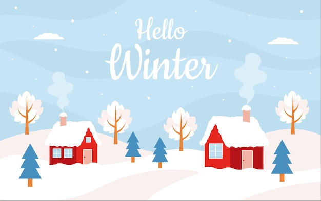 winter landscape winter scenery with village winter background with cute winter landscape