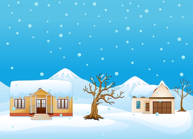 山と森の家の冬の風景