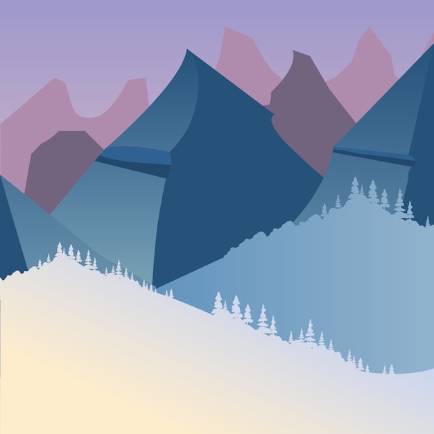 Vector winter landscape with mountains at the night