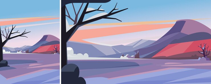 Vector winter landscape with mountains