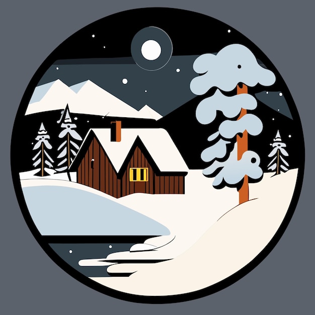 winter landscape with pine trees and mountain in the night vector illustration