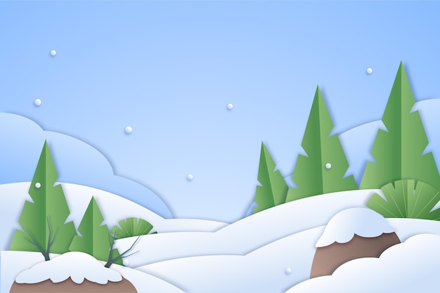 Winter landscape with snow and trees in paper style