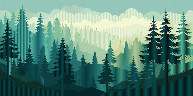 Vector a winter landscape with trees and mountains