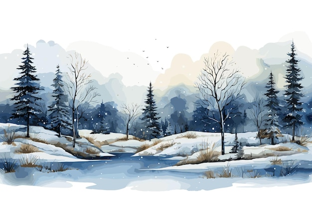 Winter LandscapeBeautiful Evening in the ParkOriginal hand painting illustration