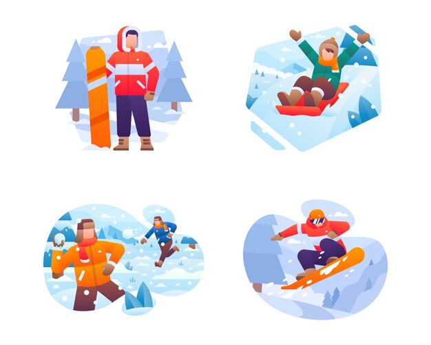 Raccolta dell'illustrazione di attività di vita di inverno