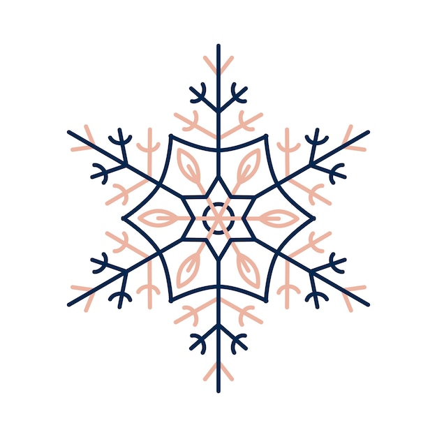 Icona fiocco di neve invernale line art, ornamento invernale colorato