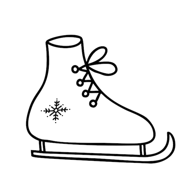 Winter lineaire schaatsen met sneeuwvlok Lineaire handtekening in doodle stijl