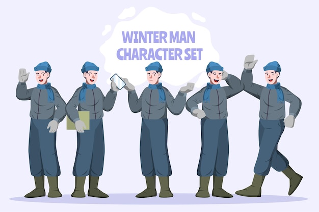 Vector winter man character set -  winrter character
