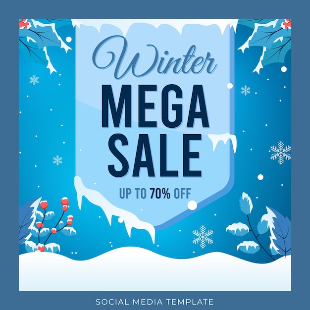 Winter mega sale aanbieding sjabloonontwerp gratis vector